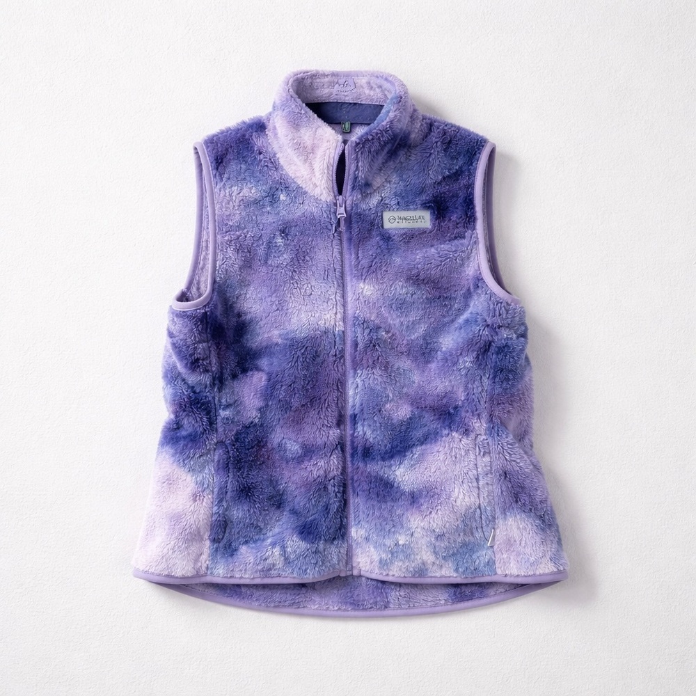 Magellan Outdoors Juniors XL (16) Campfire Sherpa Vest Violet Tulip Tie Dye NWT